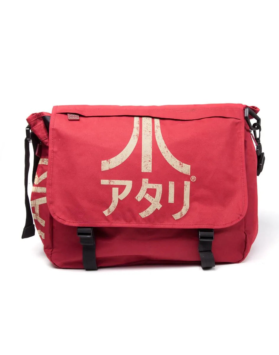 Atari - Dunkelrote Messenger Bag mit japanischem Logo
