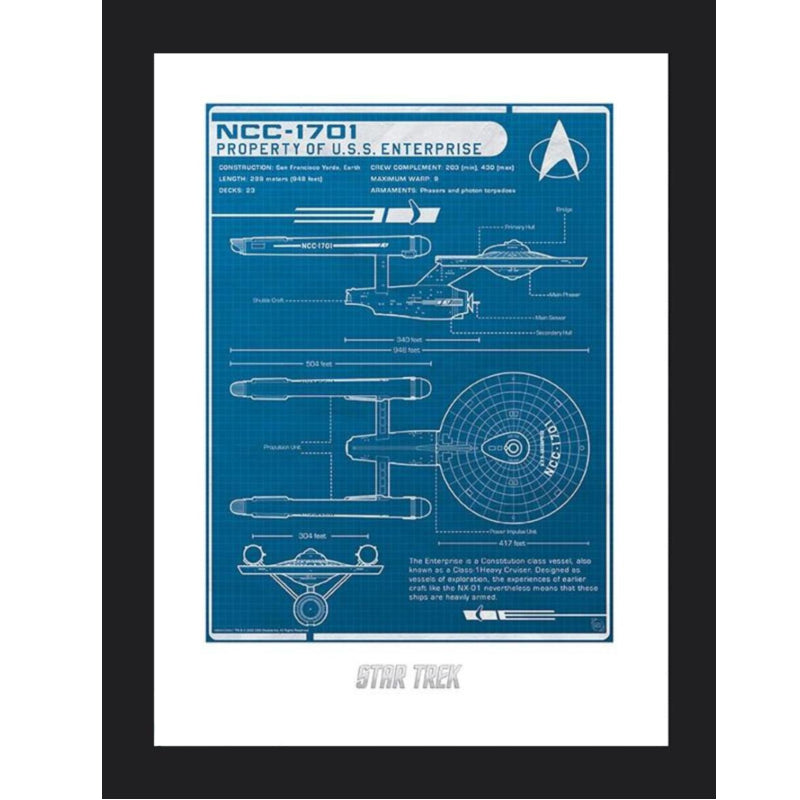 Star Trek - Framed Print - Enterprise Blueprint